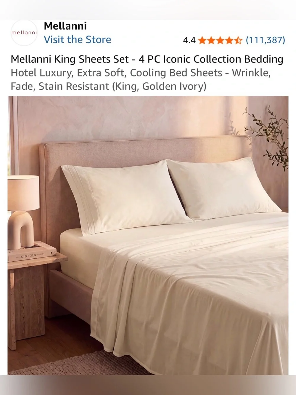 NWT Mellanni KING “Golden” color sheet set